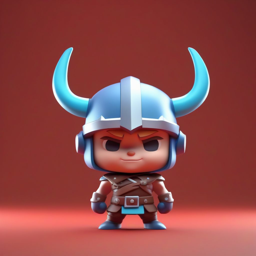 维京战士Q版手办：迷你头盔与健美姿势，铁锈红背景全身照