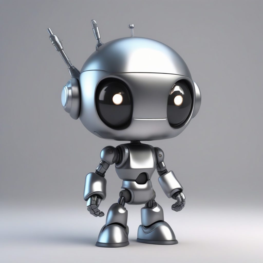 未来风Q版机器人：C4D高光金属质感全身站姿渲染图