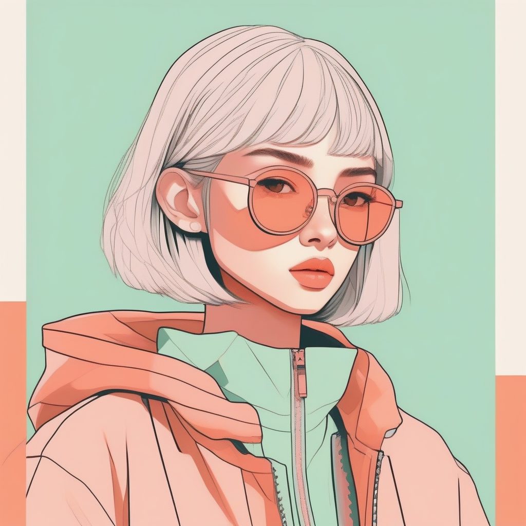 未来感极简：时尚Techwear女孩纯色块插画