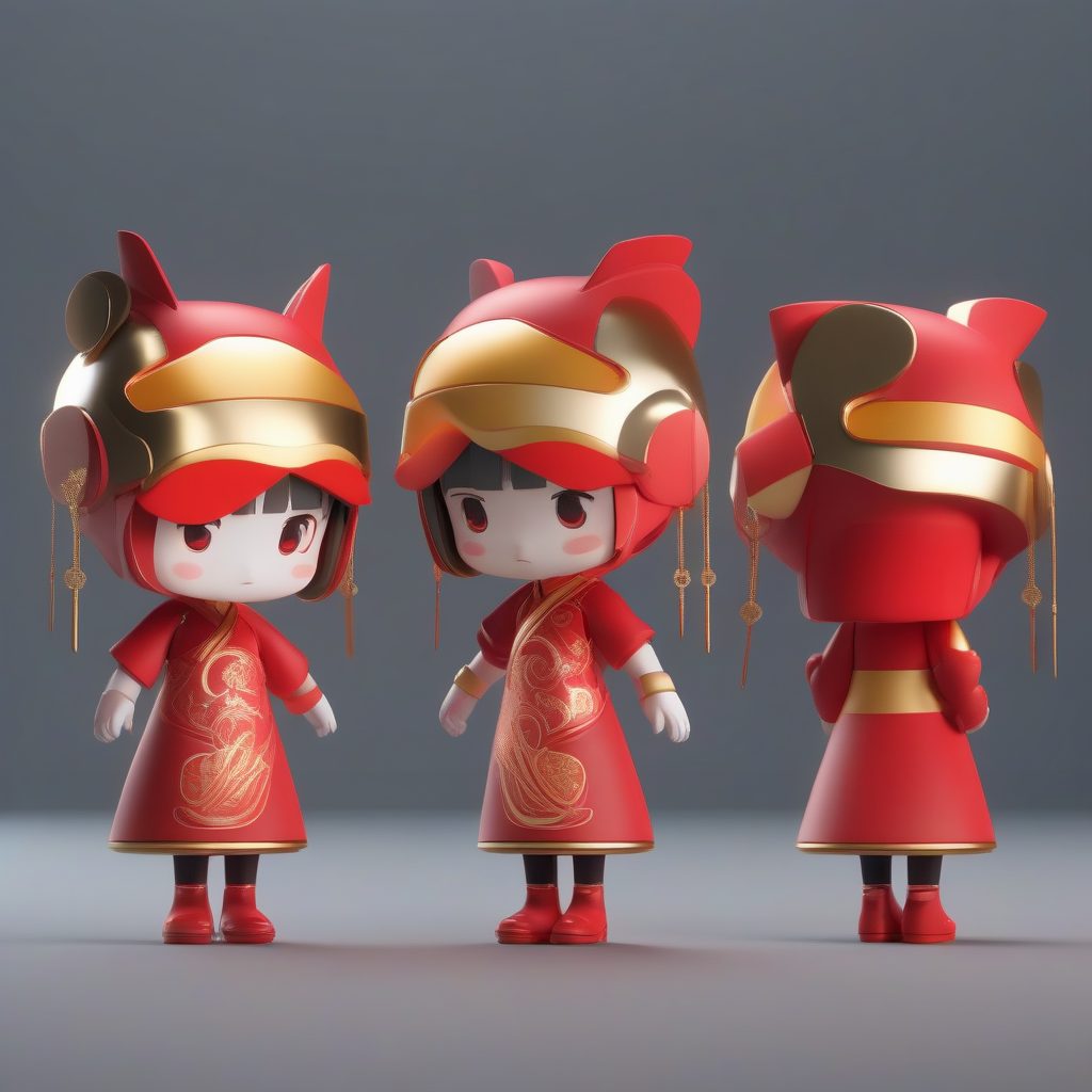 未来感科技旗袍少女：光线追踪C4D高抛光Q版全身照