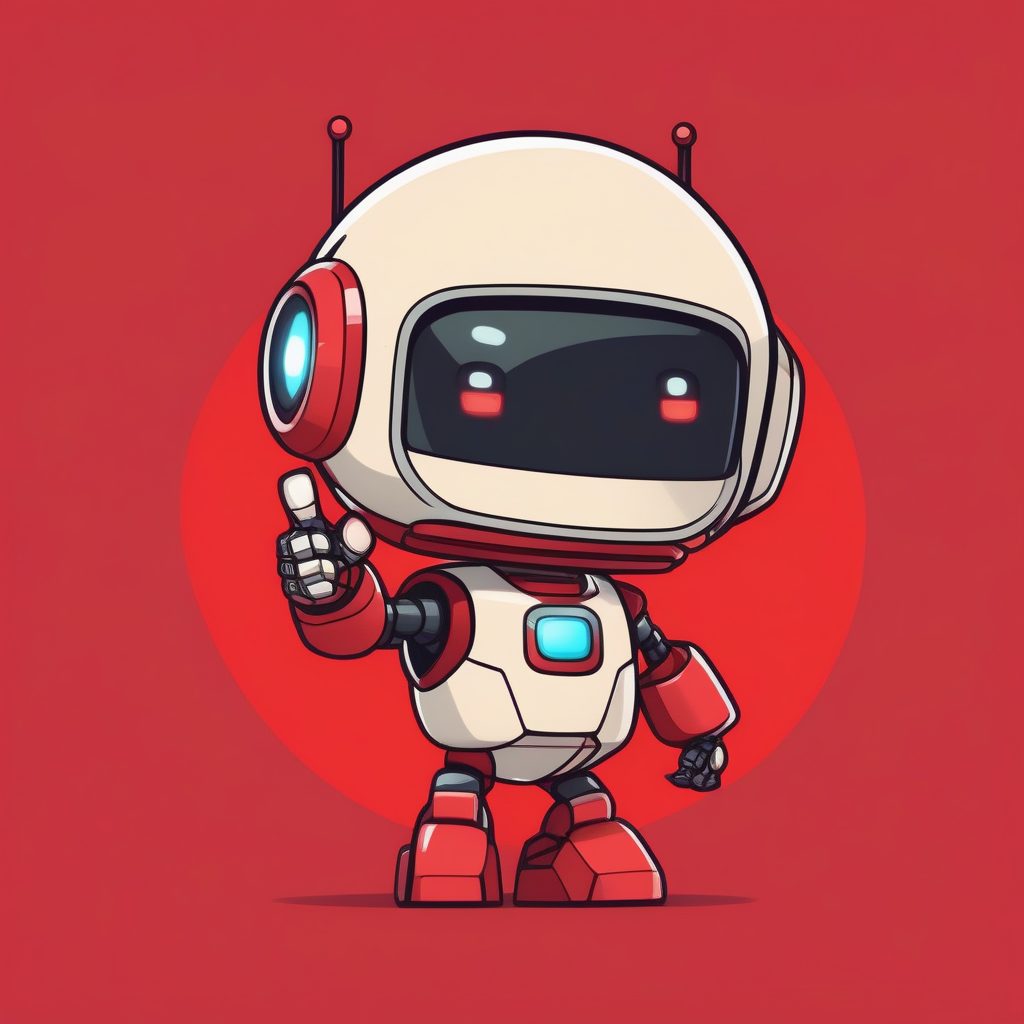未来感Q版小机器人：扁平卡通，全身站立纯红背景提示词