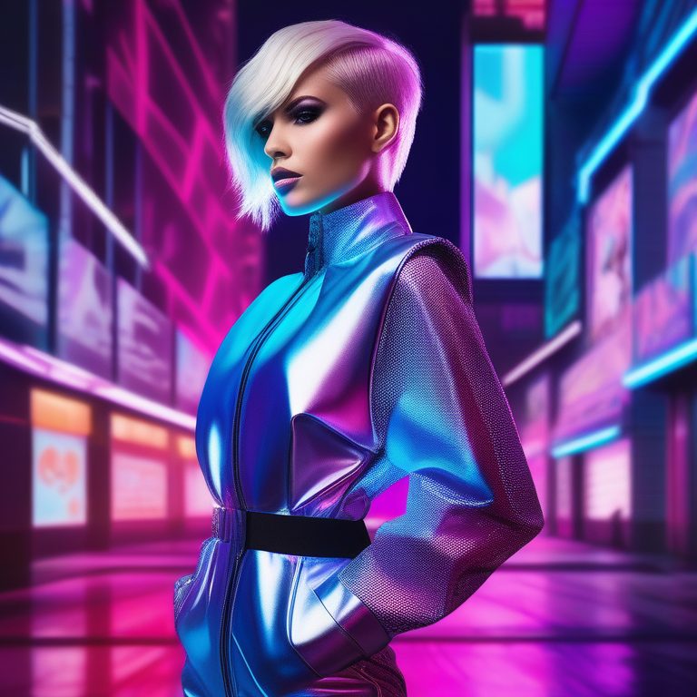 未来感时尚人物与霓虹都市