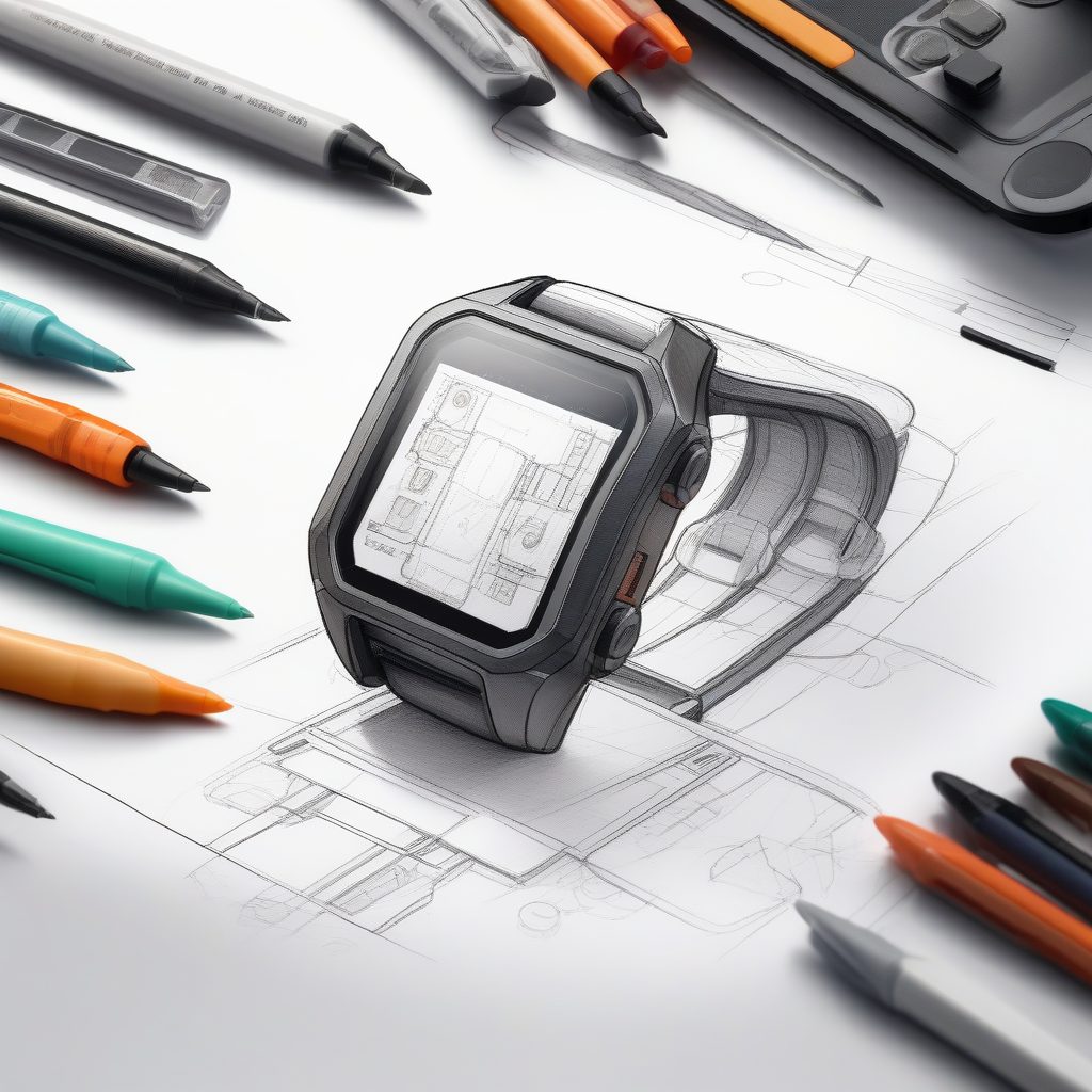 未来感智能手表概念：工业设计马克笔速绘与技术注解