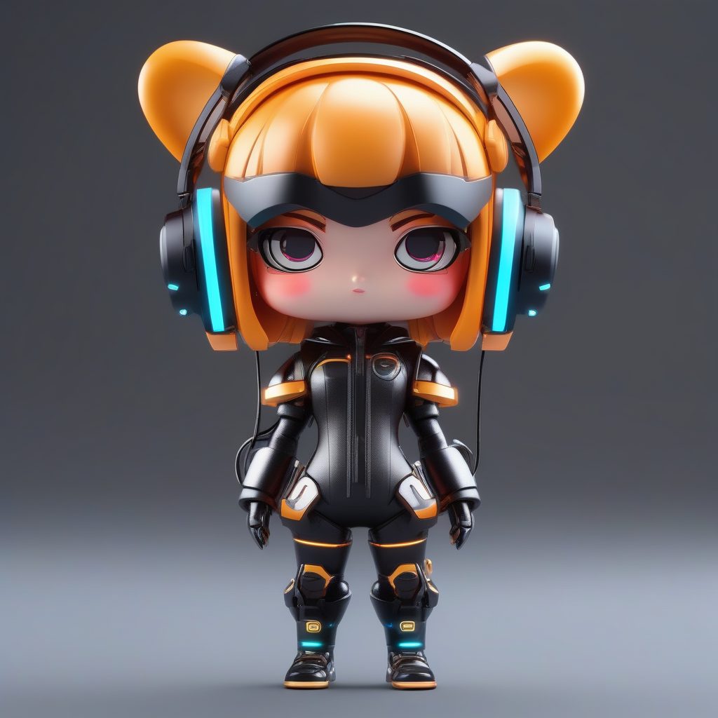 未来赛博朋克极简Q版女孩粘土手办3D渲染