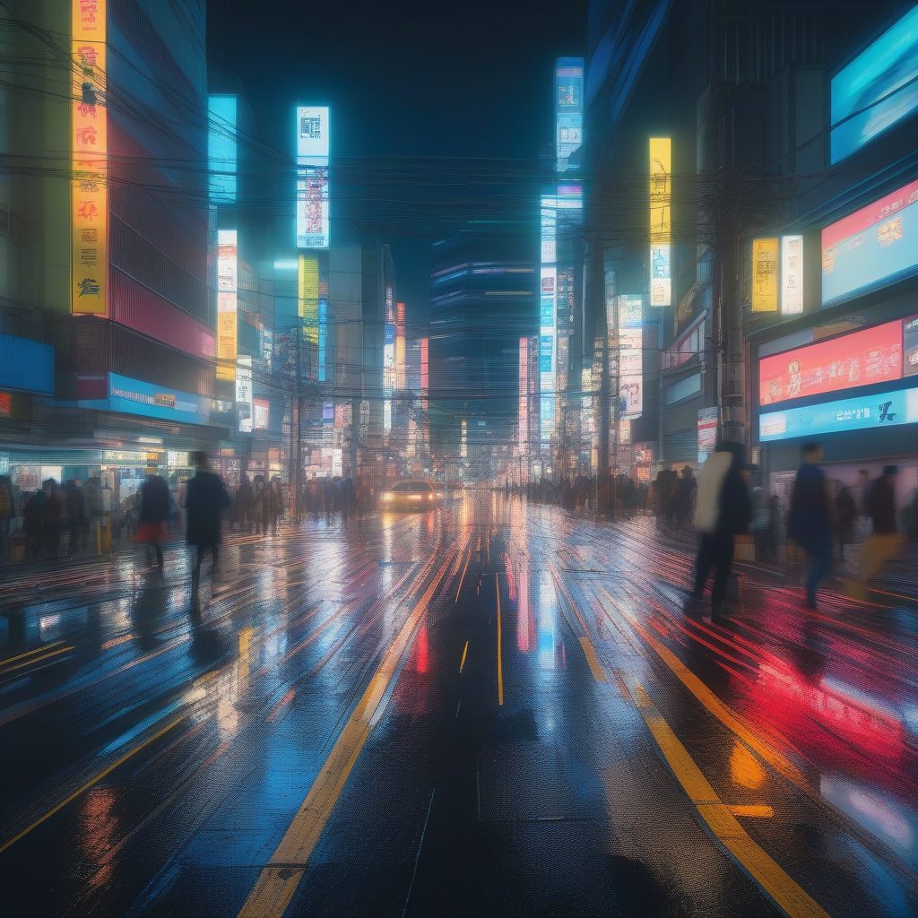 未来之夜:东京繁忙十字路口的霓虹反射 1 未来之夜:东京繁忙十字路口的霓虹反射