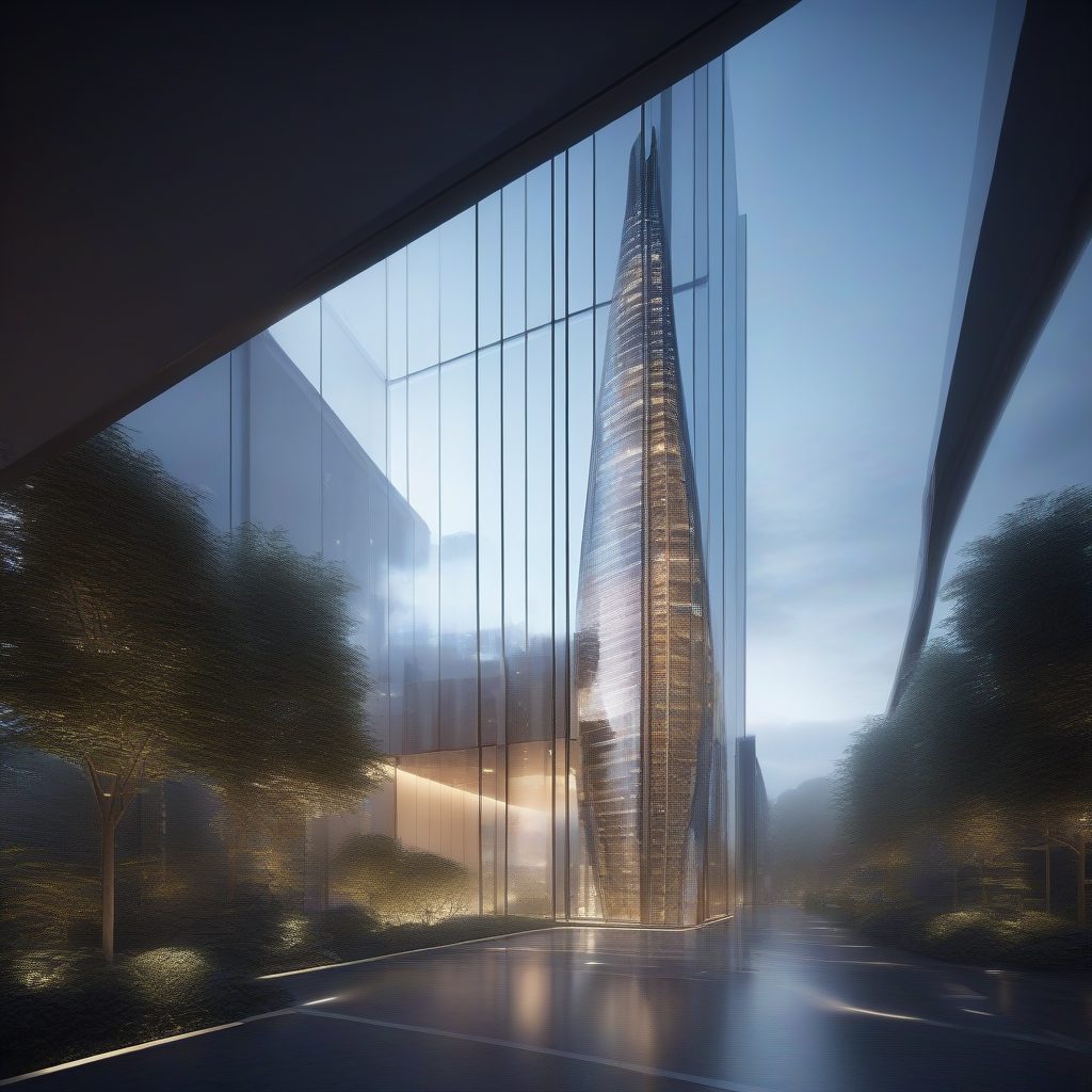 未来主义悬浮巨塔：峡谷上空的参数化玻璃幕墙建筑