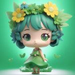 唯美3D Q版森林精灵手办:绿裙花冠与透明小翅膀 7 wei mei 3dq ban sen lin jing ling shou ban lyu qun hua guan yu tou ming xiao chi bang