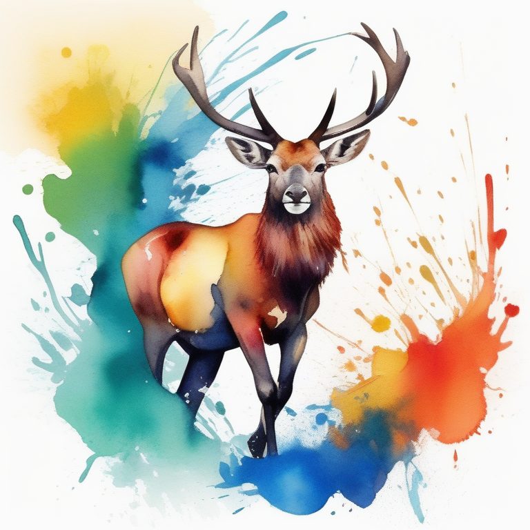 唯美动物水彩泼墨插画