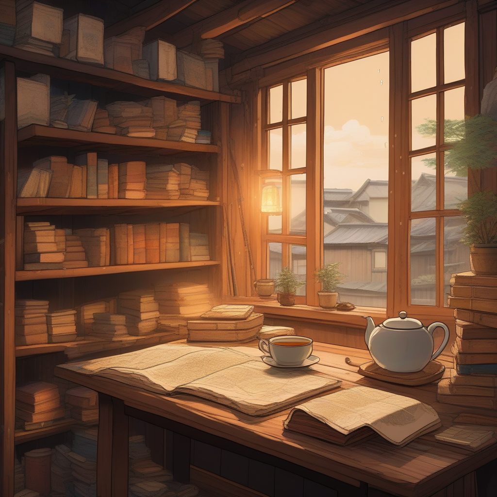 温暖雨夜：吉卜力风格的日式阁楼书房