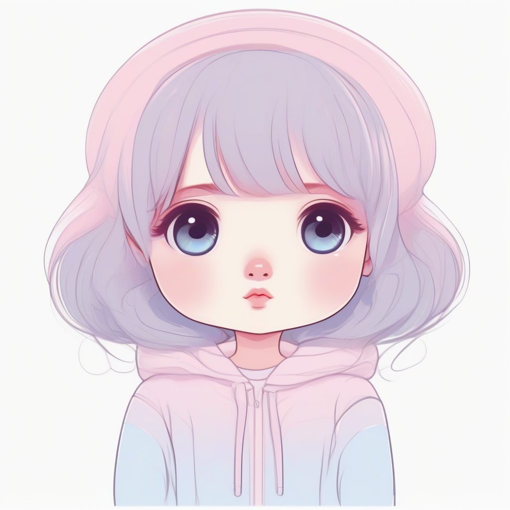 温柔粉色系：Q版女孩双手遮脸害羞姿势极简涂鸦提示词