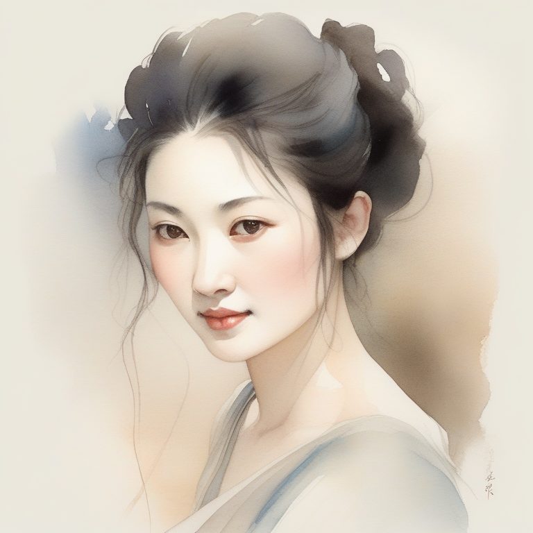 温柔日系水彩少女肖像