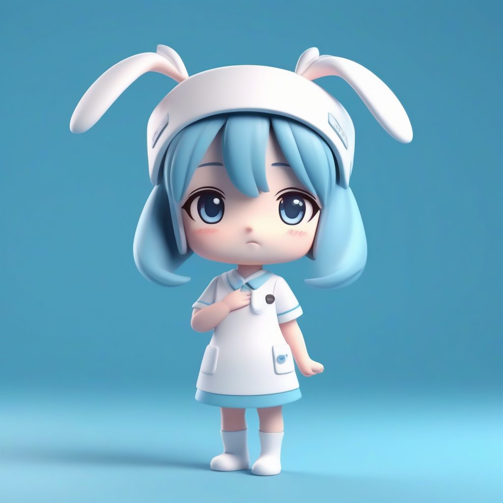 温柔小护士：嘘声手势的Q版兔耳娘全身照