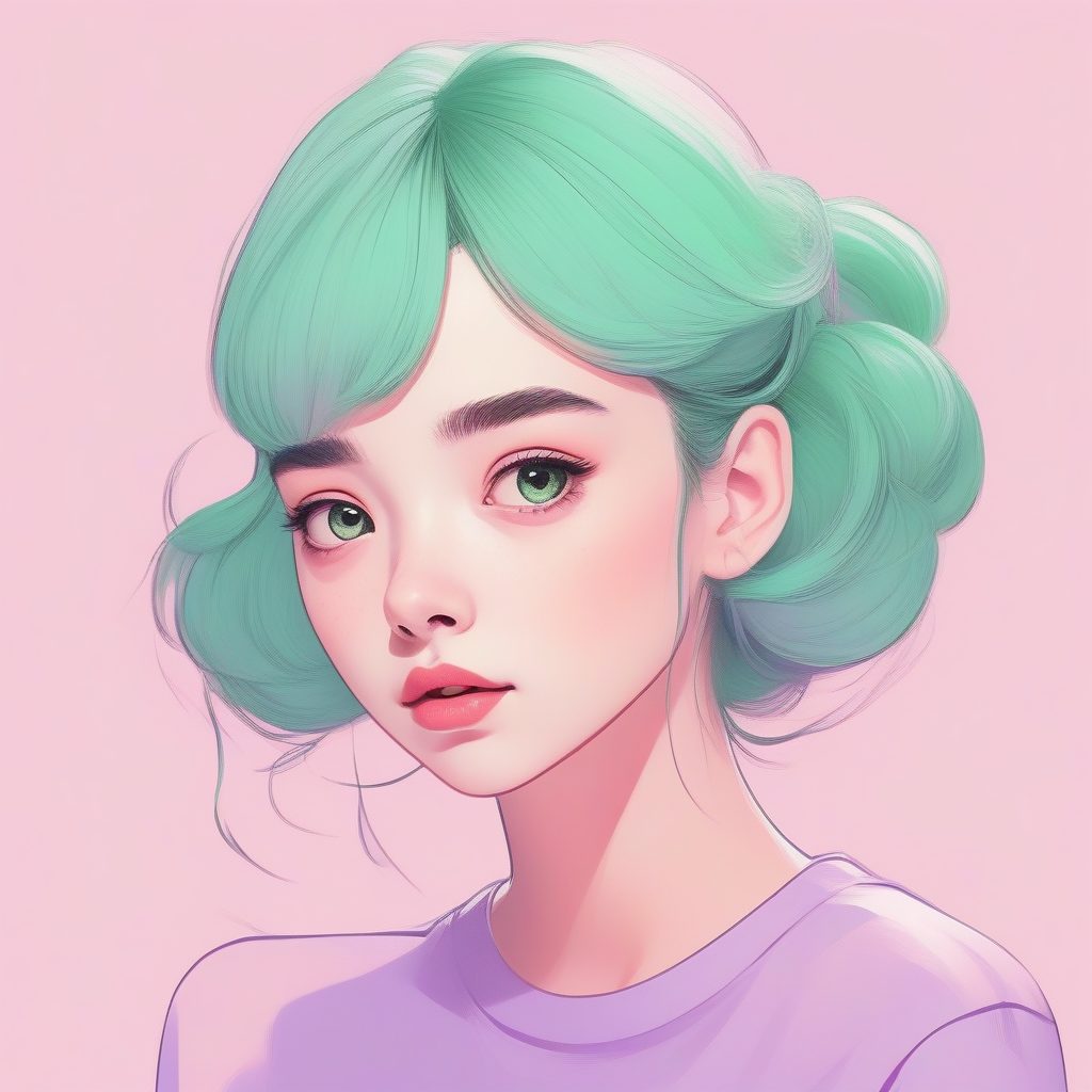 温柔羞涩：低饱和度马卡龙配色少女侧面特写