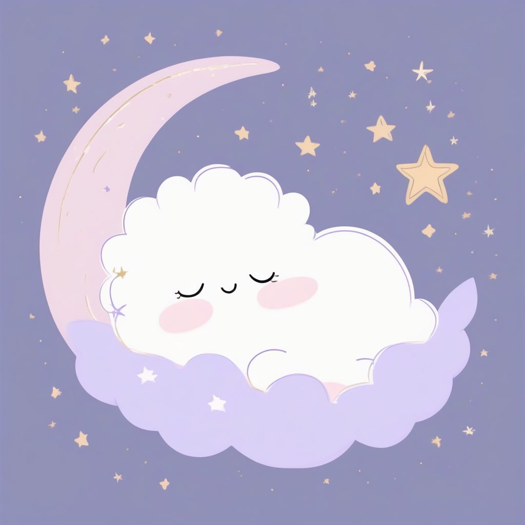 温柔云朵生物:薰衣草月亮上的甜美睡眠瞬间