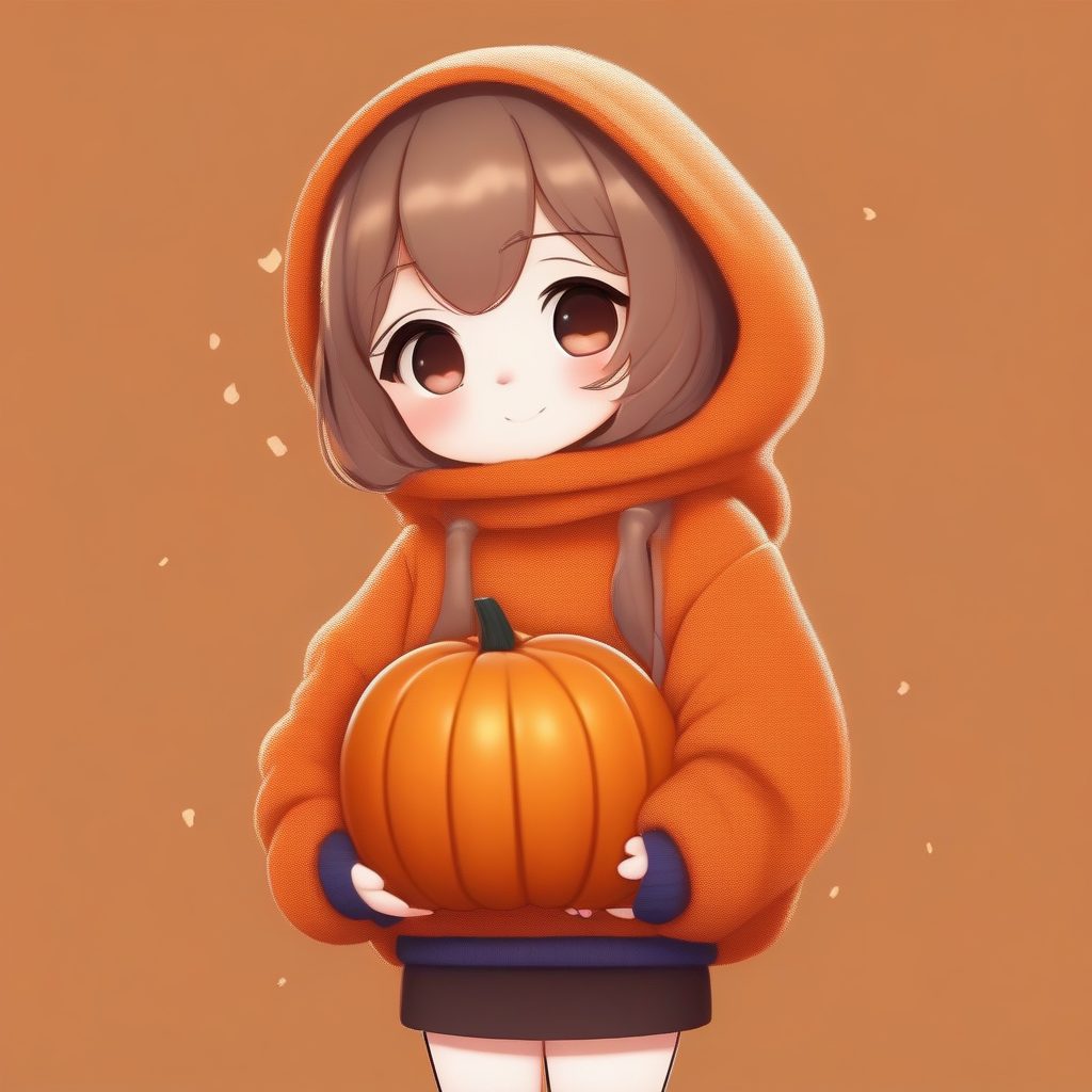 温馨南瓜女孩:Q版秋日主题全身渲染图,暖橙背景 7 温馨南瓜女孩:Q版秋日主题全身渲染图,暖橙背景