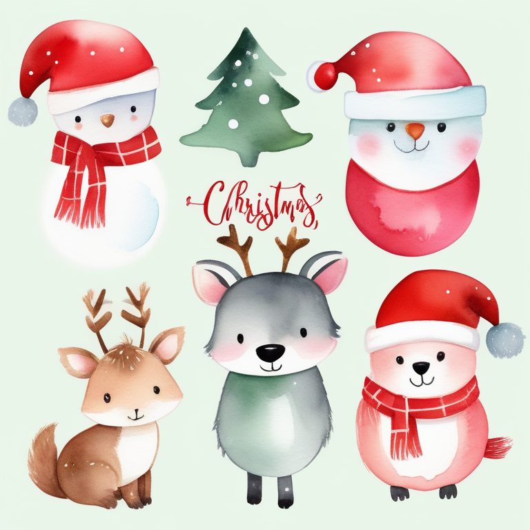 温馨圣诞水彩小动物