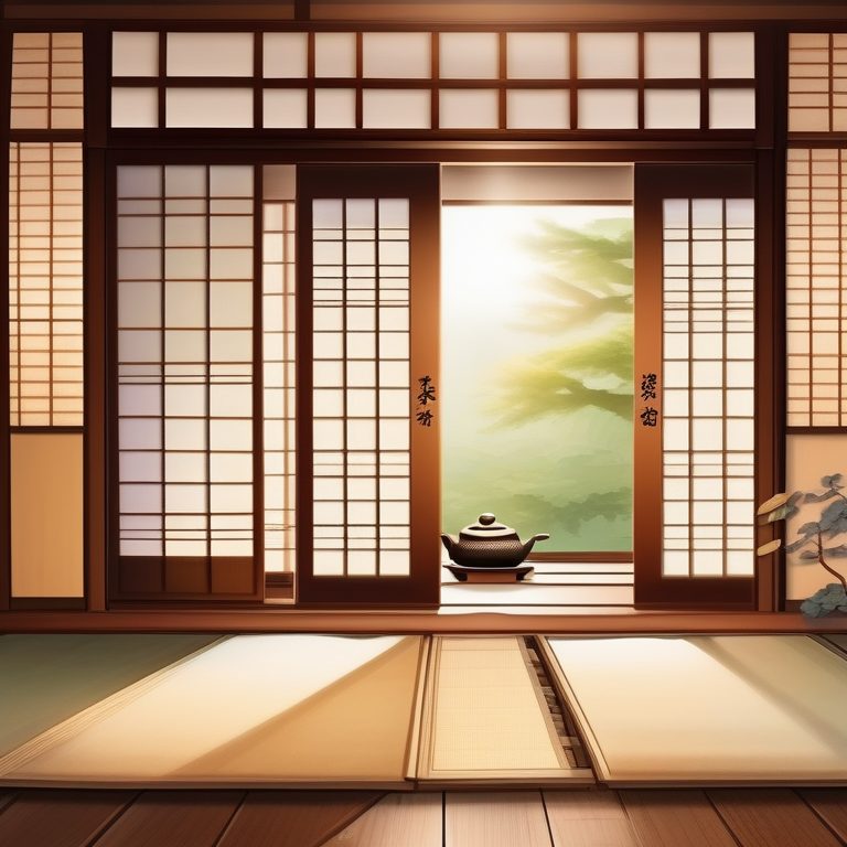 温馨水彩日式和风茶室插图