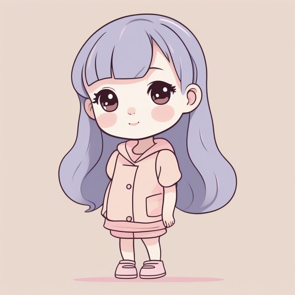 无辜凝视:纯色背景下Q版女孩的可爱全身插画 45 无辜凝视:纯色背景下Q版女孩的可爱全身插画