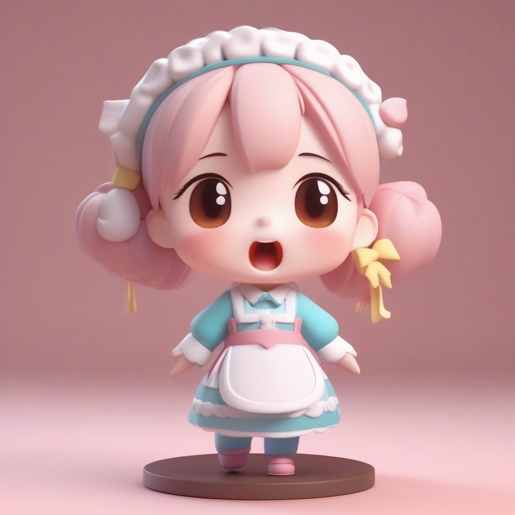 午后小憩Q版女仆：可爱睡眼惺忪的3D盲盒全身渲染图