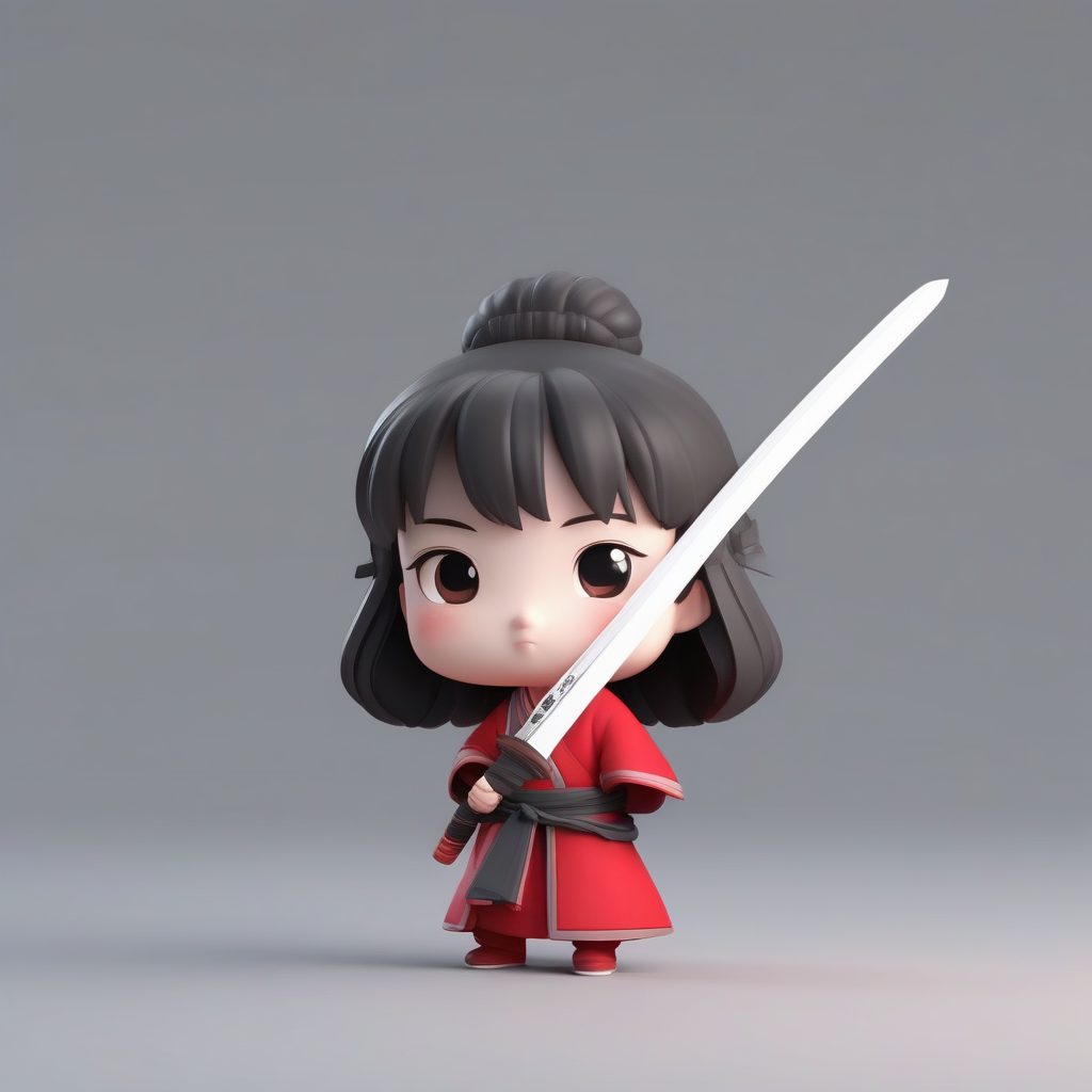 武侠风Q版汉服少女：持剑站立的Octane高精度渲染图