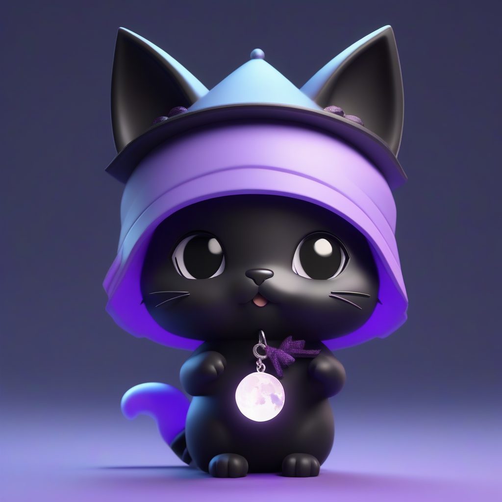 午夜猫咪魔女：黑紫色系盲盒Q版手办，高光影渲染