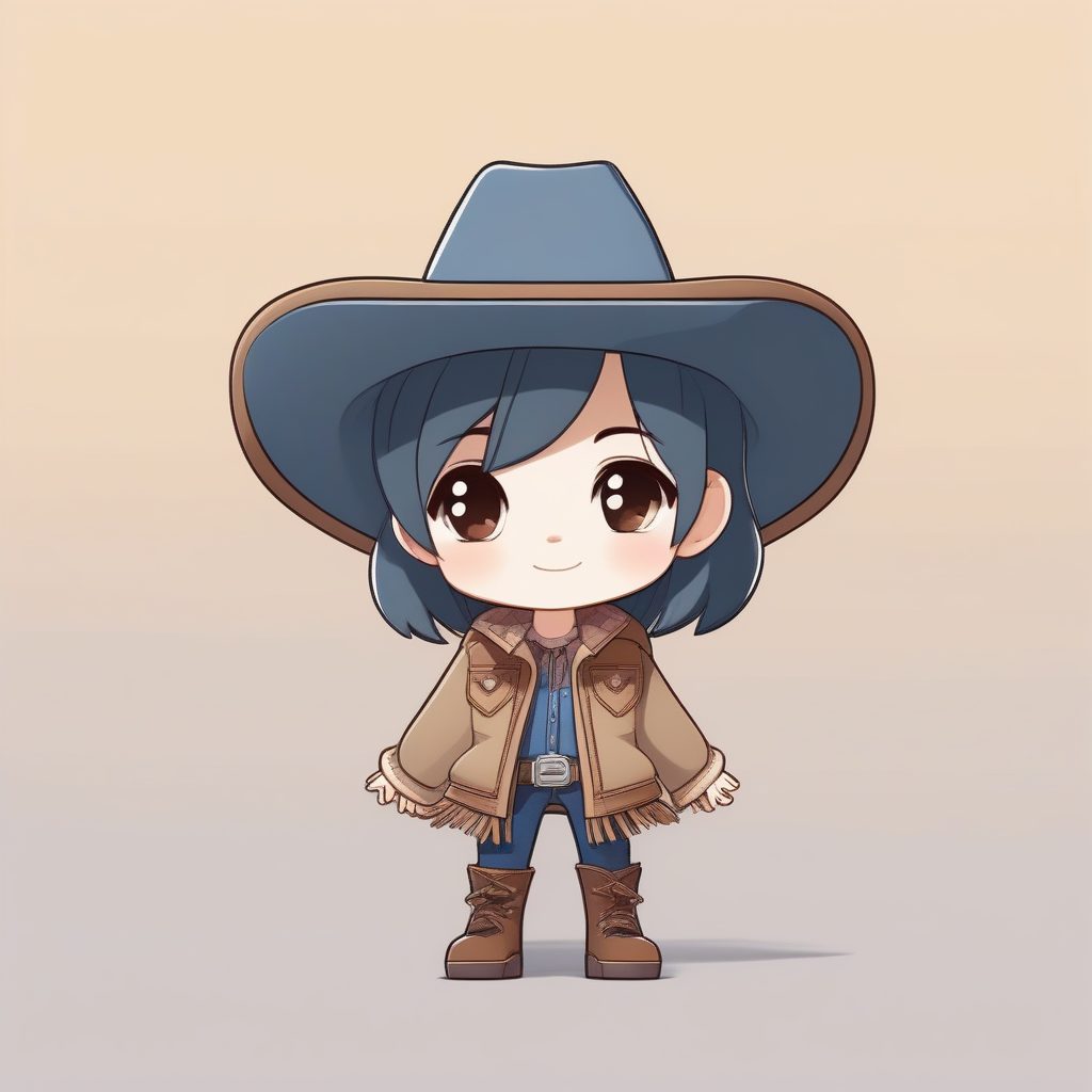 西部牛仔风Q版：流苏外套和牛仔靴，俏皮全身站立照纯色渲染