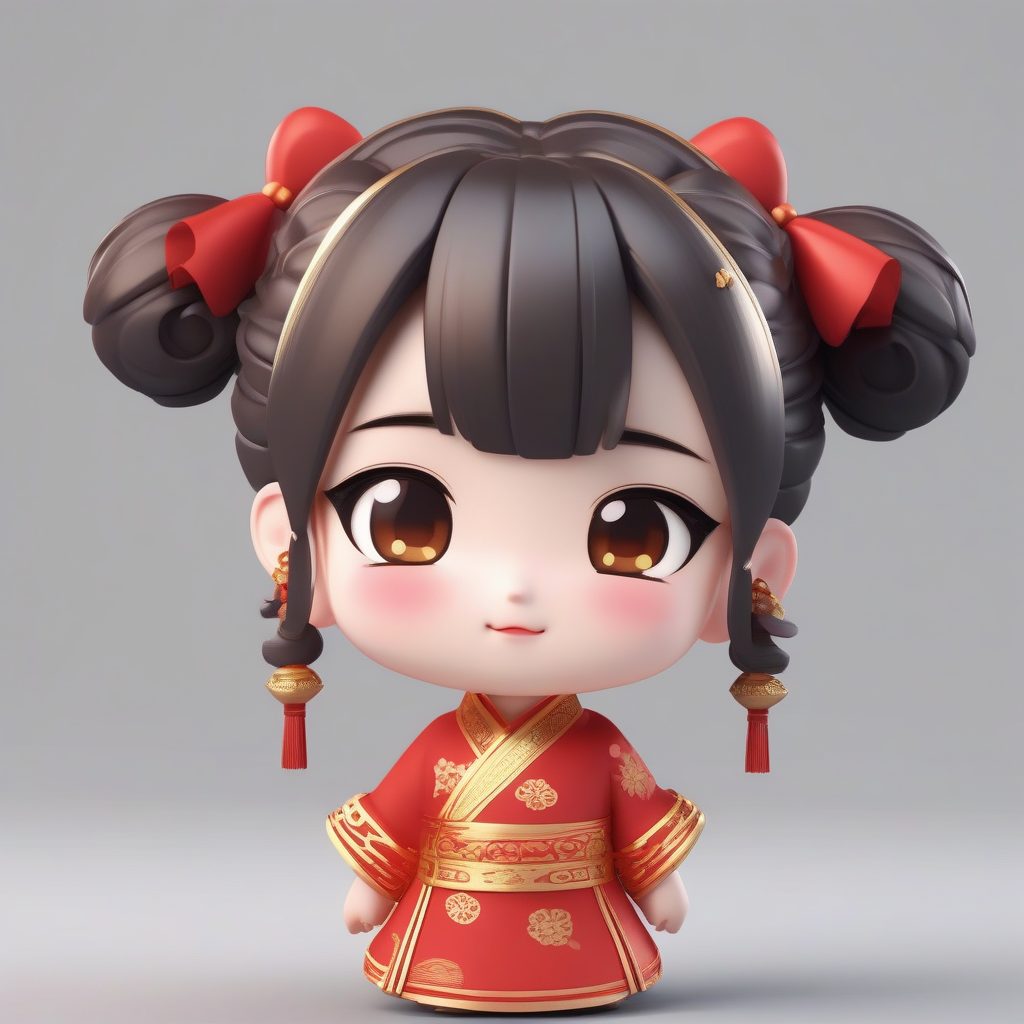 喜庆红金旗袍少女:C4D高抛光Q版手办眨眼V字手势 5 喜庆红金旗袍少女:C4D高抛光Q版手办眨眼V字手势