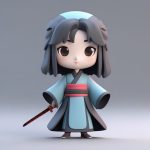 侠气凛然:武侠风汉服Q版女孩3D全身渲染与极简背景提示词 6 xia qi lin ran wu xia feng han fu q ban nyu hai 3d quan shen xuan ran yu ji jian bei jing ti shi ci