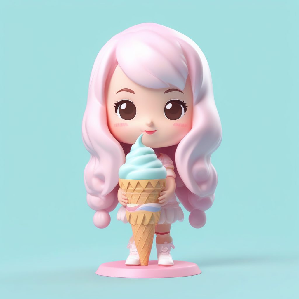 夏日冰淇淋少女：甜美Q版人偶，融化感的PVC光泽