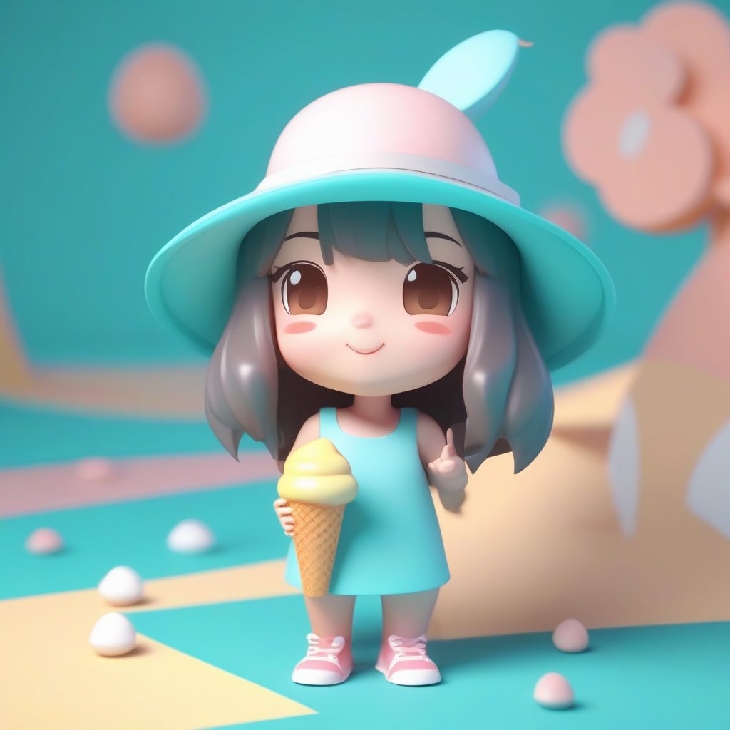 夏日海滩：手拿冰淇淋的阳光Q版兔耳娘