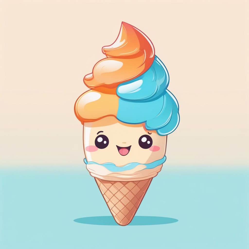 夏日Q版冰淇淋少女：融化冰淇淋，纯天蓝背景全身图