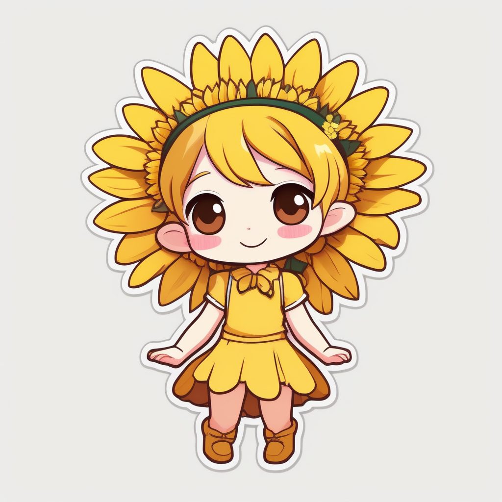夏日向日葵Q版精灵：超极简主义，全身站立纯白背景提示词