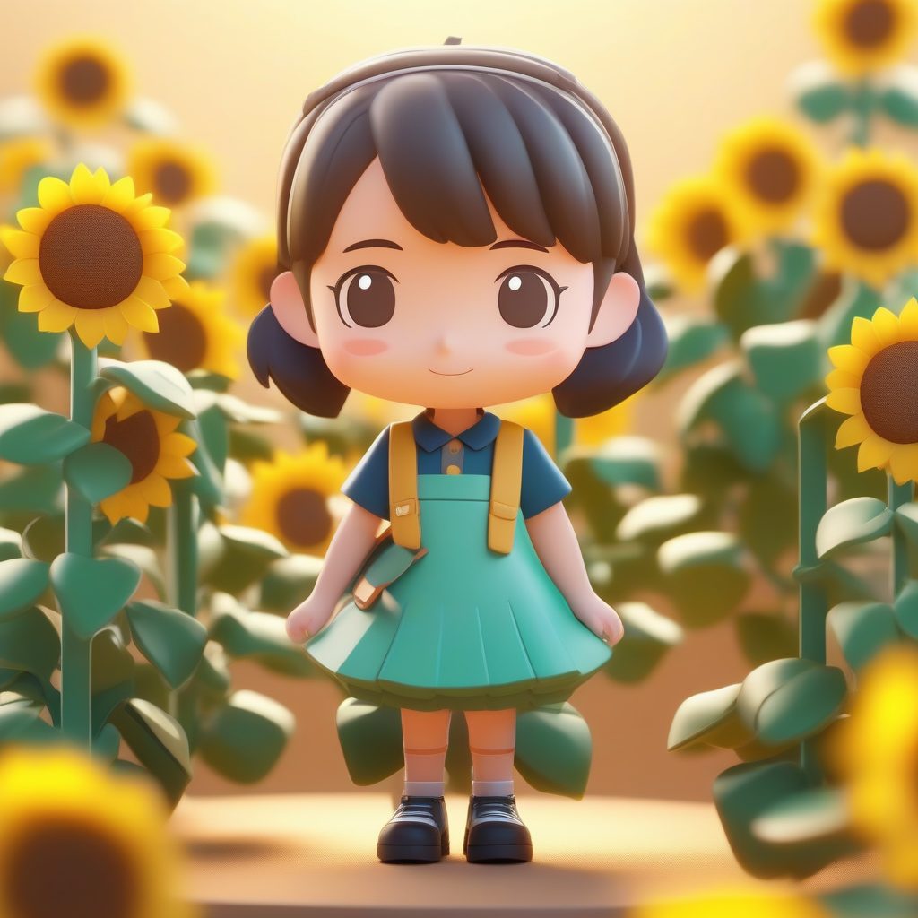 夏日元气：向日葵Q版少女 C4D 3D全身渲染图