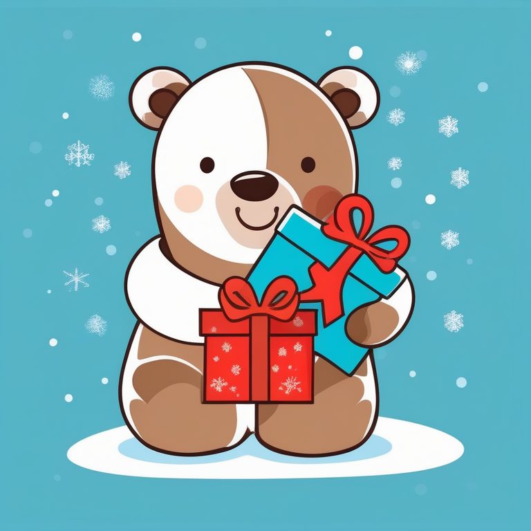 现代儿童友好风格的圣诞礼物熊