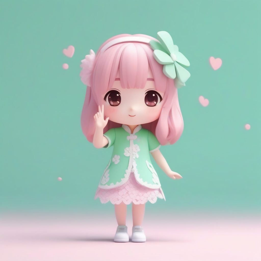 现代感粉色蕾丝Q版旗袍:极简风与青春活力V字手势 7 现代感粉色蕾丝Q版旗袍:极简风与青春活力V字手势