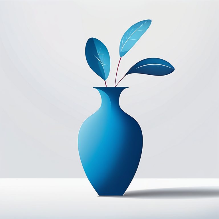 现代极简彩色插画:一个蓝色花瓶