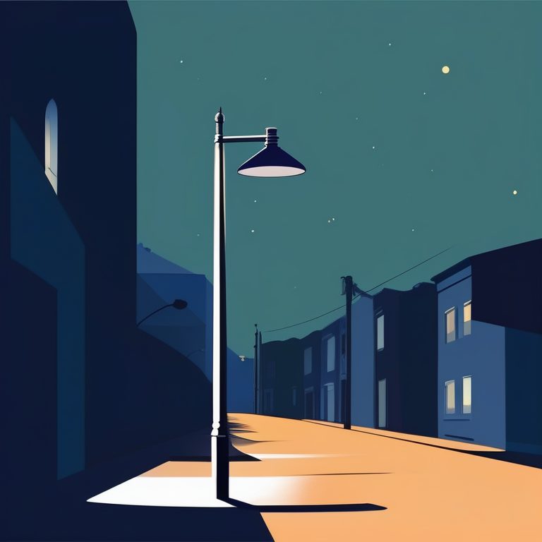 现代极简都市夜景插画单灯路灯