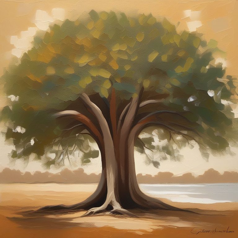 现代极简风印象派油画的一棵榕树肖像