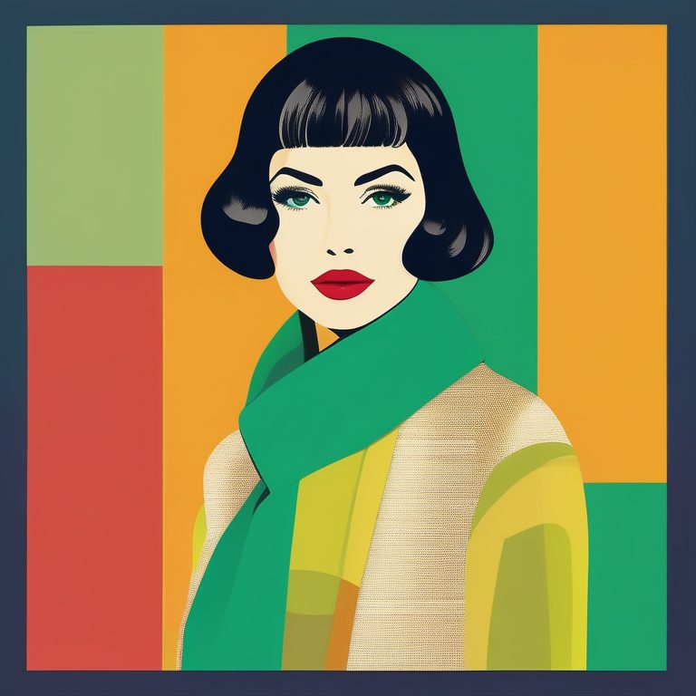 现代极简复古 女孩肖像 绿色背景