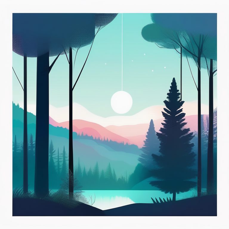 现代极简蜡笔风水彩森林风景