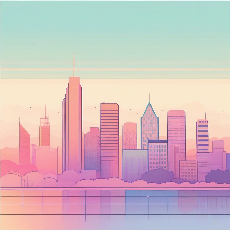 现代极简马卡龙风格城市剪影