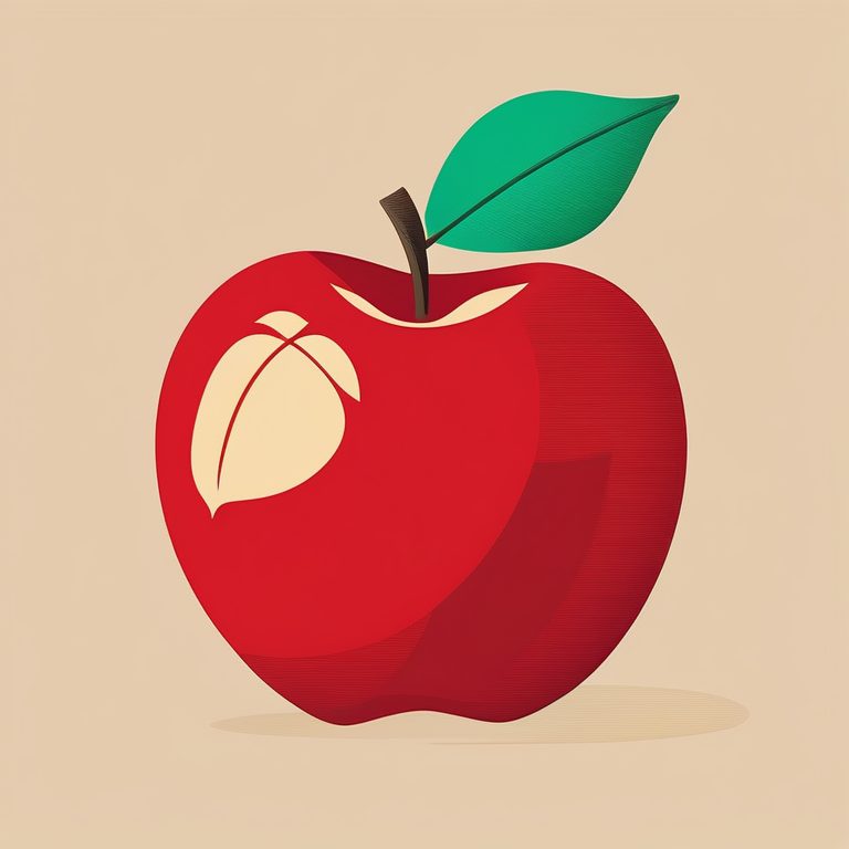 现代极简平面插画-单个红苹果