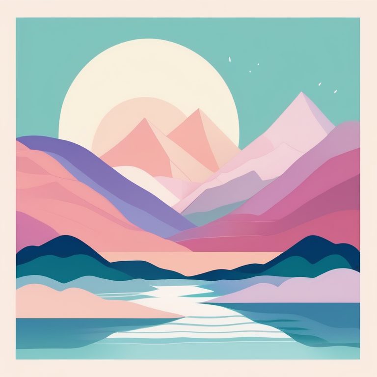 现代极简柔彩抽象山水风景画