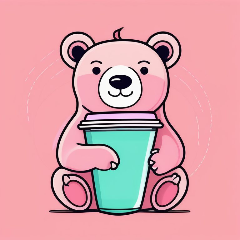 现代极简涂鸦风格的小熊水果饮品插画