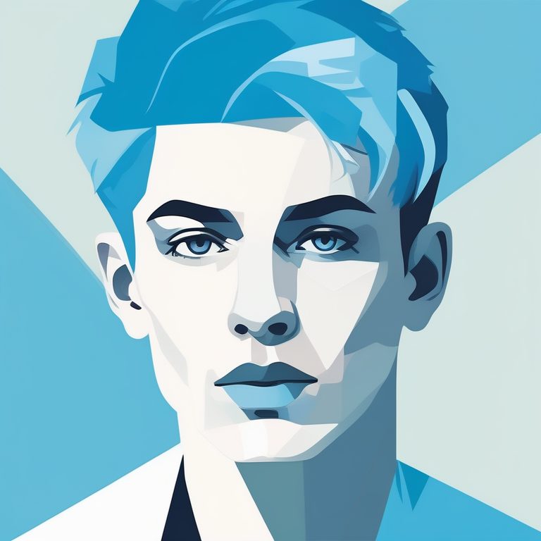 现代极简主义矢量肖像蓝发男孩