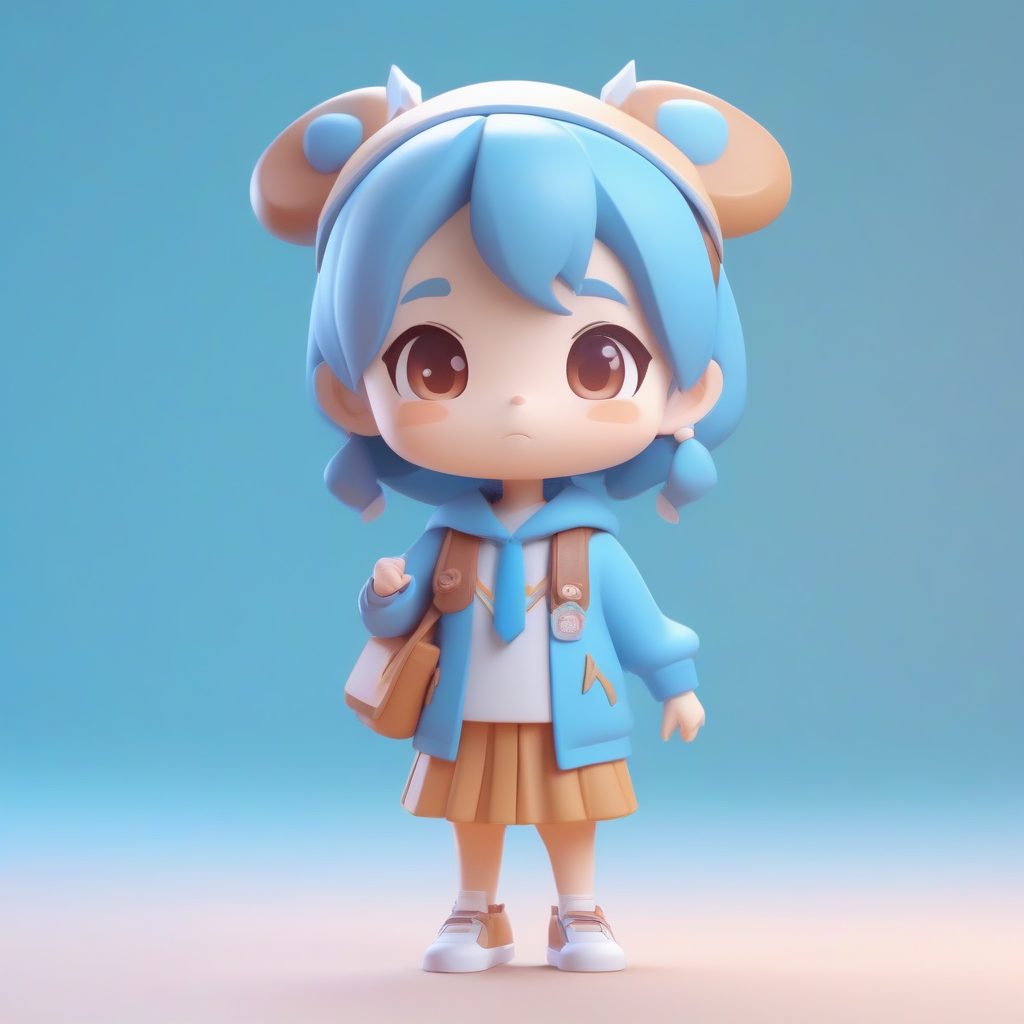 现代学院风Q版巫女：日系可爱3D盲盒站立模型