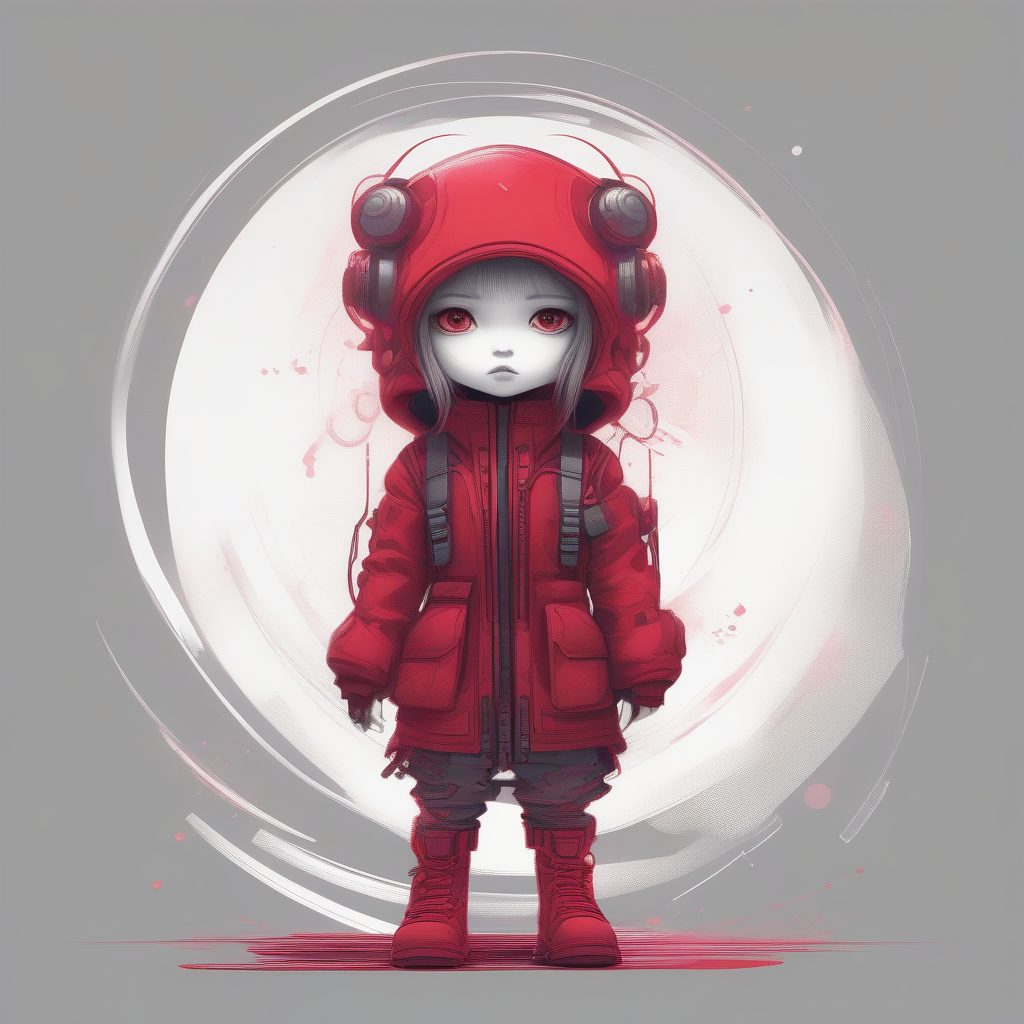 先锋墨线艺术：Q版女孩有机海洋纹理全身肖像