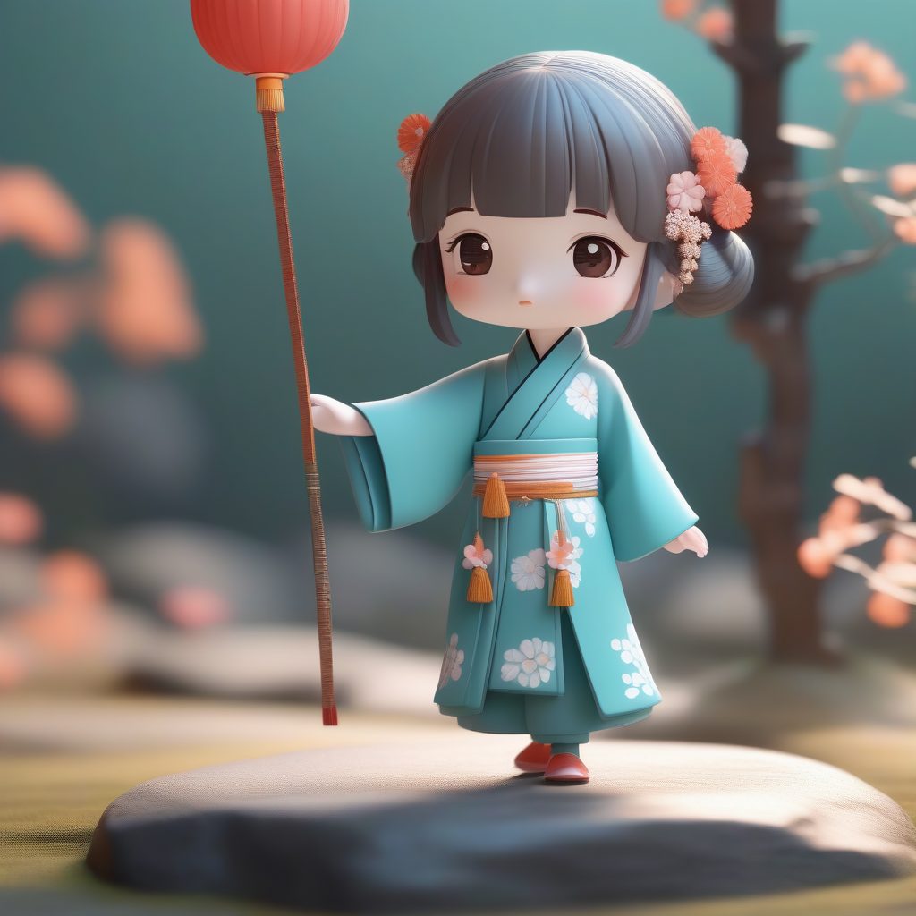 仙鹤刺绣：单脚站立的吉祥Q版汉服小女孩3D手办