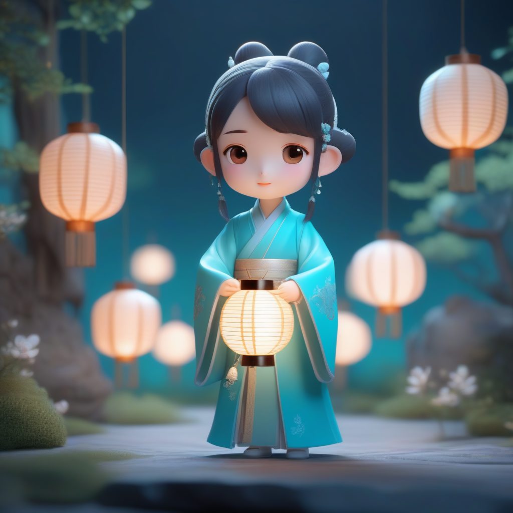 仙气飘飘：薄荷珍珠色调Q版汉服女孩盲盒手办渲染