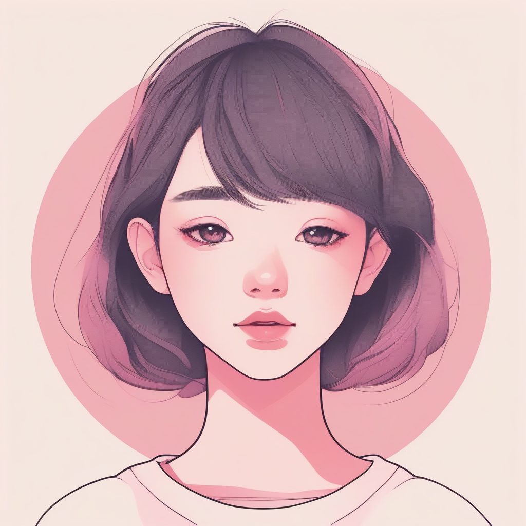 线条与纯色：侧头闭眼的二次元少女